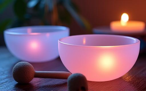 Crystal singing bowls used for Sound Bath Healing.